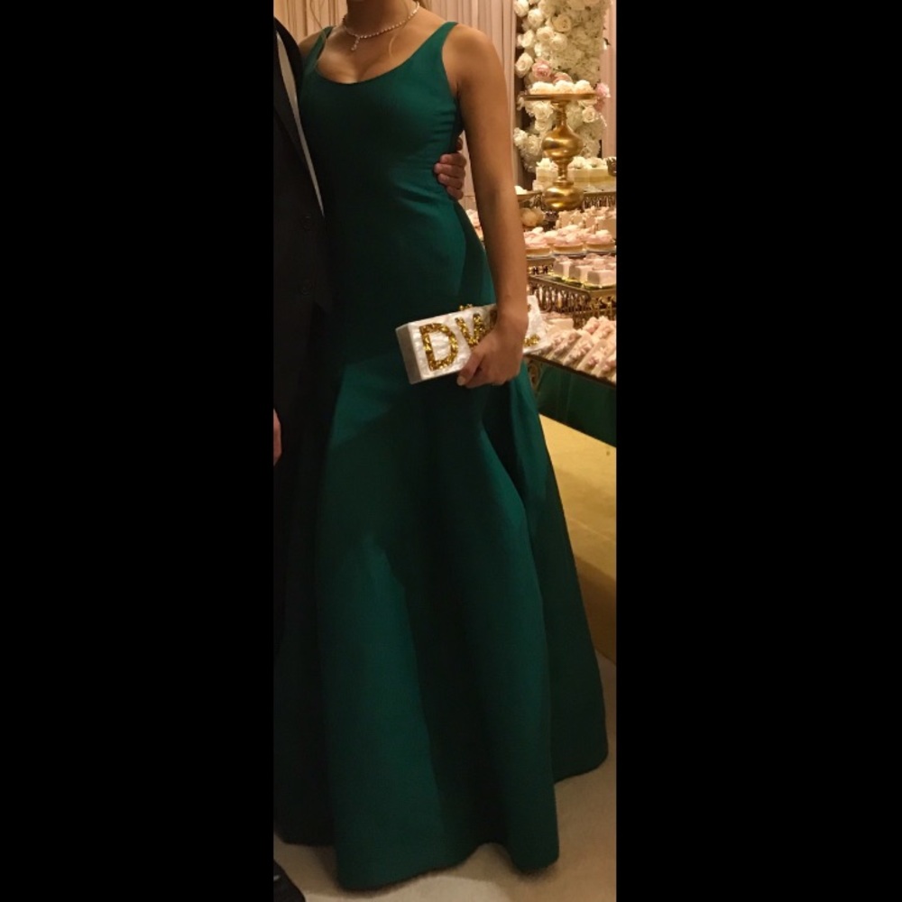 Halston Heritage Emerald Tulip Silk Faille Gown